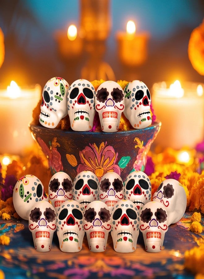 RoundFunny 12 Pcs Miniature Day of The Dead Skulls Ofrenda Decorations Dia De Los Muertos Ofrendas Altar De Muertos Miniature Mexican Fiesta for Day of The Dead Halloween Altar Ofrenda Decor - Image 1